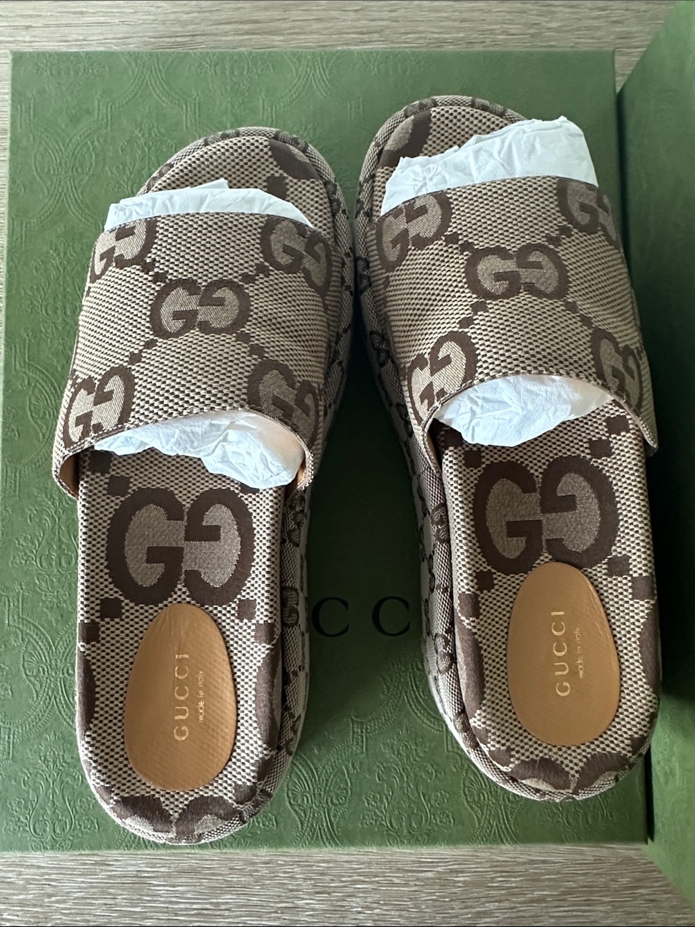 Gucci Kids GG Canvas Slide Sandals in Brown Beige